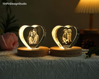 Personalised 3D K9 Crystal Photo Light – Laser Engraved Lamp Keepsake