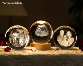 Personalised 3D Globe Crystal Photo Light | Custom Engraved Pet Lamp Keepsake | Pet Portrait Gift |