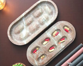 Handmade Rust Pink Marble Pill Box: Seven Day Organizer