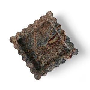 Scalloped Rainforest Marble Tray: Decorative Jewelry & Key Holder (8x8 inch)