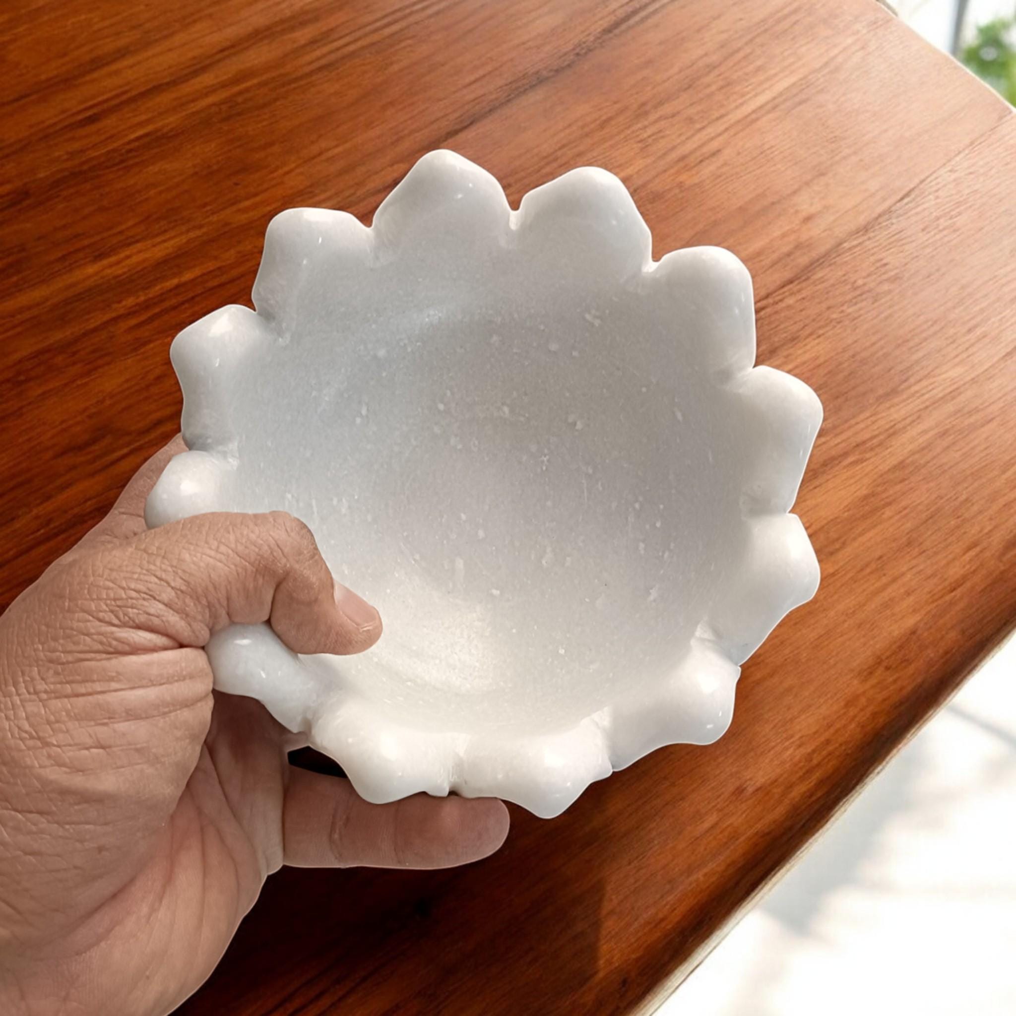 Bol Lotus En Marbre Blanc Sculpté à La Main – Assiette Kamal Décorative 15 Pouces