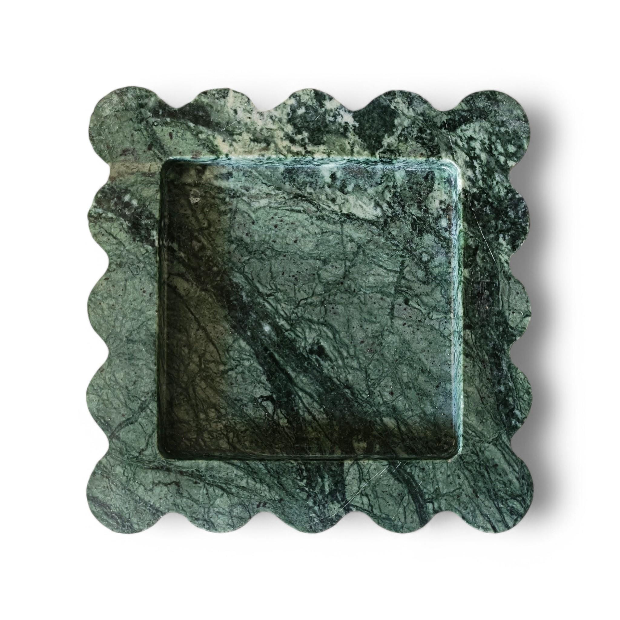 Scalloped Decorative Green Marble Tray, Beautiful Serving Marble Tray, Scalloped Tray, Jewellery Tray, Unique Tray for Gift Home Decor