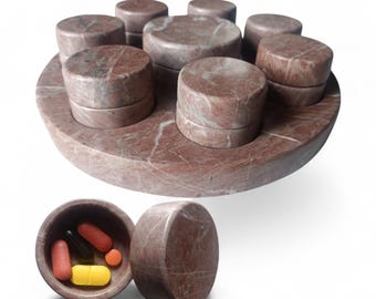 Handcarved Pink Marble 7-Day Pill Organizer: Luxury Medicine Box