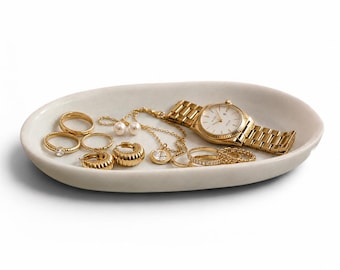 Handmade White Marble Wave Bowl: Decorative Tray for Keys & Jewelry