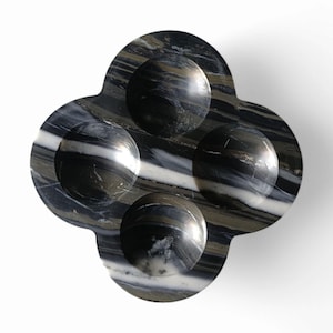 Scalloped Grey Marble Tray: 8&quot; Round Decorative Jewelry Dish