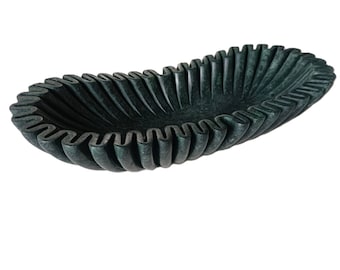 Handmade Green Marble Scalloped Bowl: 14 Inch Ruffle Edge