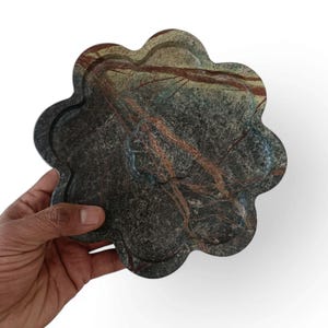 Scalloped Floral Marble Tray: Rainforest Jewelry Dish, Home Decor (8 inches)