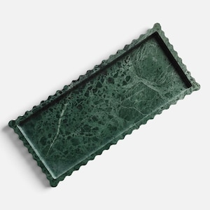 Limited 23 x 10 inches Scalloped Decorative Rectangle Green Marble Tray, Serving Marble Tray, Scalloped Tray, Jewellery Tray Gift Home Decor