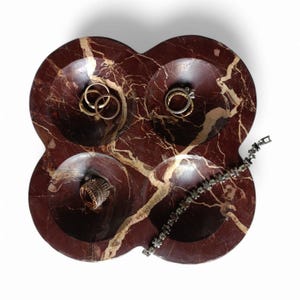 Clover Cherry Gold Marble Tray: Scalloped Decorative Jewelry Tray
