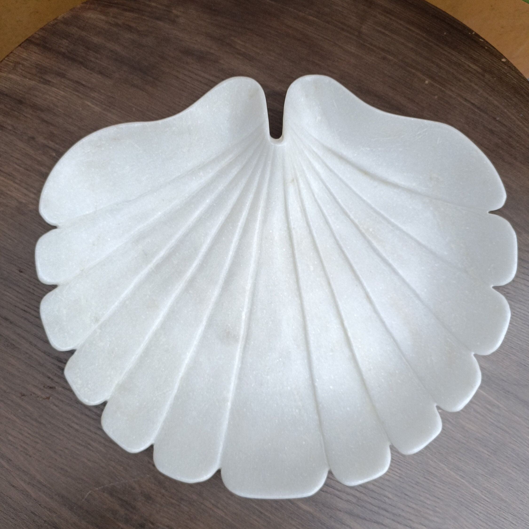 Handmade White Marble Ruffle Bowl: 14 Inch Decorative Fruit Bowl
