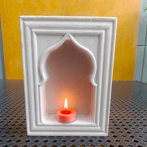 Decorative Light pink Beige Sandstone Shrine Candle Stand/Holder Shrine Candle Side Stand Sandstone Arched Niche