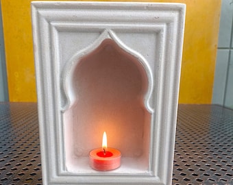 Handmade Sandstone Arched Niche Candle Holder - Light Pink Beige