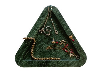 Handmade Green Marble Tray: Triangle Jewelry Dish, Home Decor