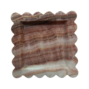 Scalloped Onyx Marble Tray: Decorative Jewelry & Serving Tray