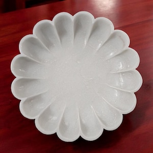 Decorative 15 Inch White Marble Ruffle Bowl Ribbed Wave Fruit Bowl for Home & Office, Gift for Someone you Love