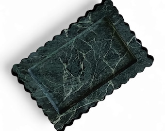Green Marble Scalloped Tray: Handmade Decorative Serving Tray (12x8 Inches)