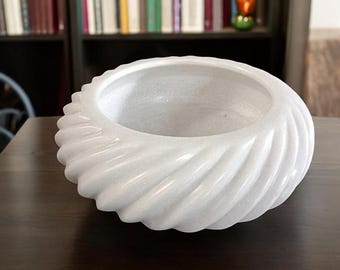 Handmade White Marble Wave Bowl: Ribbed Ruffle Decor (9 Inch)