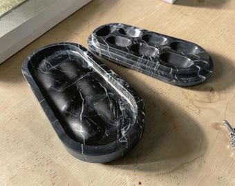 Handmade Greyish Black Marble Pill Box: Seven Day Organizer