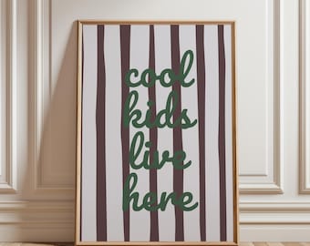 Modern Playroom Decor, Cool Kids Live Here Poster, Boys Room Wall Art Printable, Digital Download