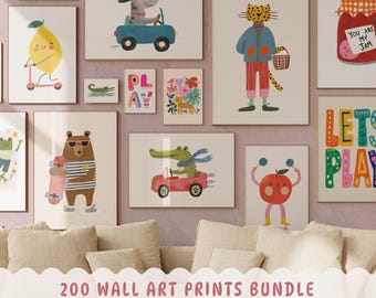 Eclectic Nursery Wall Art - Set of 150 Colorful Kids Room Playroom Prints ( Digital Download )