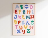 Alphabet Wall Art Printable, Colorful ABC Poster, Kids Room Decor, Playroom Educational Print, Modern Nursery Art, Digital Download