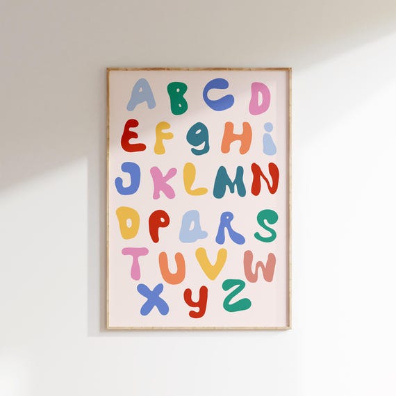 Alphabet Wall Art Printable, Colorful ABC Poster, Kids Room Decor, Playroom Educational Print, Modern Nursery Art, Digital Download