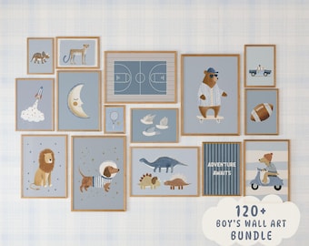 Nursery Wall Art Bundle Boys Room Decor | 120 Blue Prints Digital Download