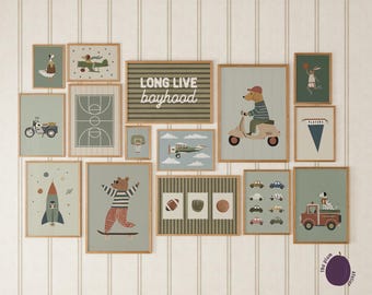 Boys Nursery Wall Art Bundle: 200 Printable Sports & Animal Prints