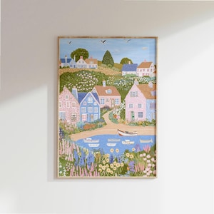 English Seaside Print, Coastal Cottage Spring Garden Wall Art, Digital Download