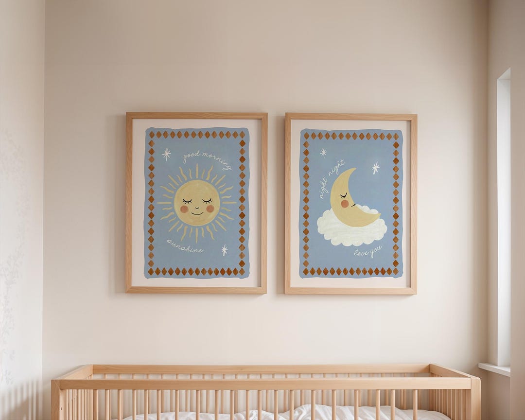 Sun and Moon Nursery Print Set of 2, Celestial Baby Room Wall Art, Good ...