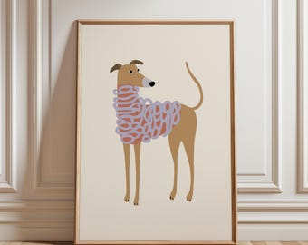 Greyhound Dog Nursery Print, Animal Wall Art for Kids Room, Neutral Baby Decor, Digital Download