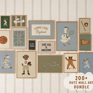 Vintage Sports Nursery Prints Set, Boys Athletic Room Wall Art, Digital Download