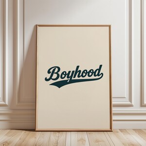 Boyhood Print, Baseball Script Nursery Art, Retro Boys Room Wall Decor, Vintage Typography Poster, Classic Digital Download