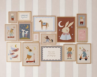50 láminas imprimibles para pared de guardería, paquete de arte animal caprichoso, decoración vintage para habitación infantil, galería de pared estilo cottagecore de cuentos de hadas