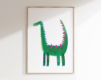 Lámina infantil de estegosaurio / Decoración para habitación infantil de dinosaurio verde (Descarga digital)