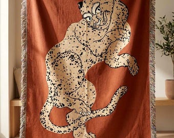 Premium Leopard Jacquard Blanket. Terracotta Animal Throw. Modern Textile Art Blanket. Cozy Premium Woven Blanket. Scandinavian