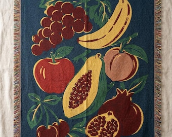 Geweven deken met tropisch fruitpatroon | Banaan, papaja, druiven, granaatappel
