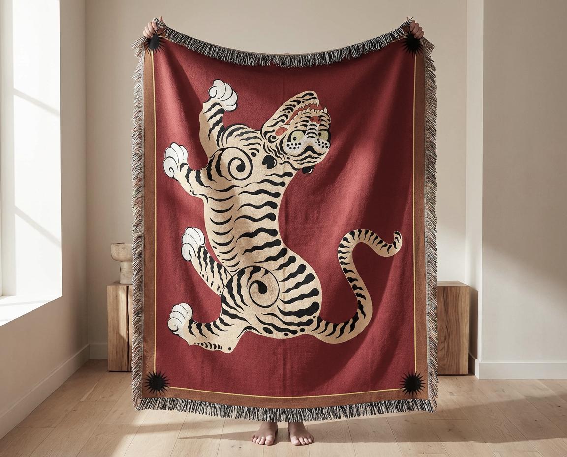 Tapis Tissé / Tapisserie Murale Tiger & Fleurs - 32x50 Inch - Made In Italy - État Correct