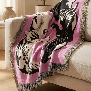 Eternal Flight Jacquard Woven Cotton Throw Blanket with Swans, Decorative Boho Blanket for Sofa, Bed or Wall, Home Decor Gift image 3