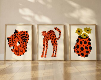 Set van 3 wanddecoraties met luipaardprint – Terracotta dierenprints – Moderne abstracte boho-decoratie – Minimalistische printbare kunst, direct te downloaden
