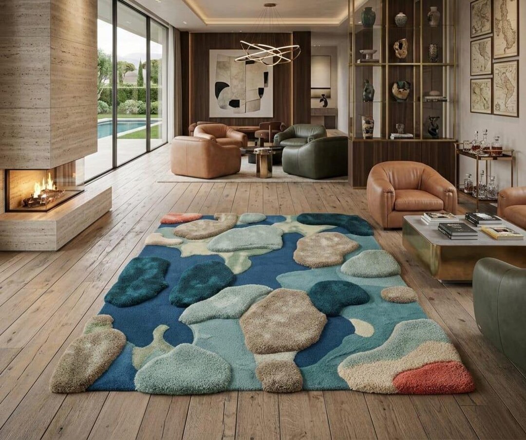 Modern Hand Tufted Organic Stone Pattern Rug for Living Room Home Decor ...