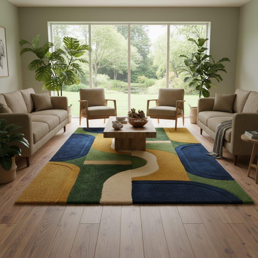 Hand Tufted Wool Rug With Curved Arch Motif, Modern Carpet for Stylish ...