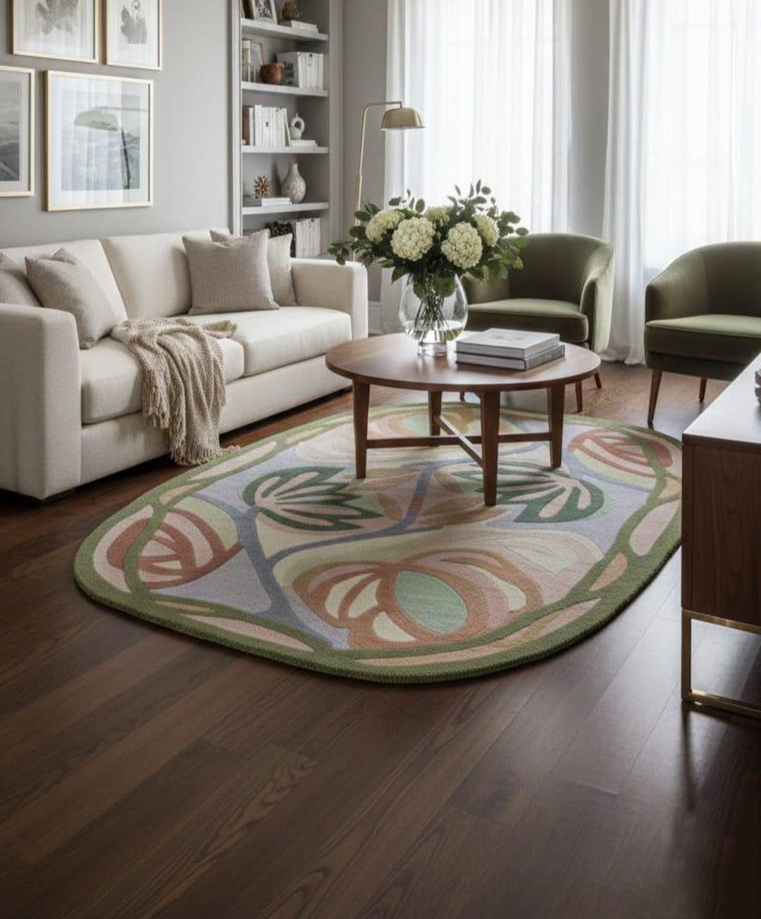 Modern Abstract Hand Tufted Area Rug With Artistic Floral and Leaf ...