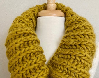 Mustard Yellow Cowl Super Soft Alpaca Merino Wool Infinity Scarf Hand Knit