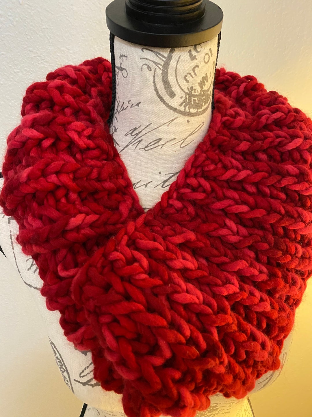 True Love Hand Knit Cowl Chunky Red Merino Wool Infinity Scarf Fashion ...