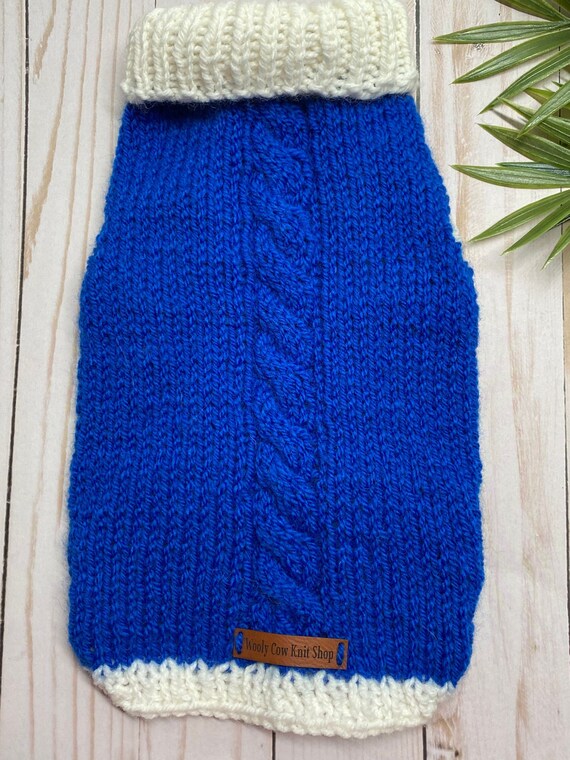 Beautiful Blue Dog Sweater With White Collar Hand Knit for Etsy