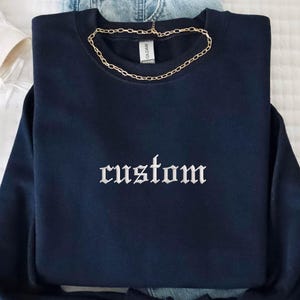 Personalized Old English Embroidered Sweatshirt, Custom Mom Dad Hoodie, Gothic Font Name Crewneck, Unisex Family Sweater