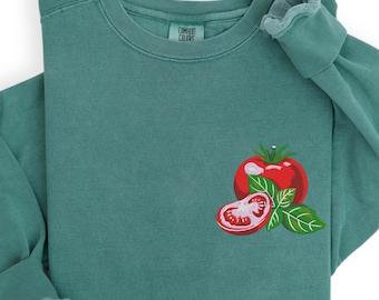 Embroidered Tomato Sweatshirt, Cottagecore Farm Aesthetic Sweat, Cute Veggie Pullover for Granola Girls, Botanical Sweater, Vegan Hoodie