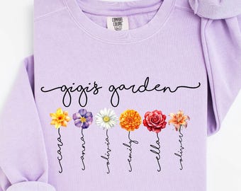 Personalized Garden Sweatshirt, Child Name Sweater, Mothers Day Gift Sweat, Custom Sweatshirt, Grandma Mama Nana Gigi Sweat,Xmas Gift