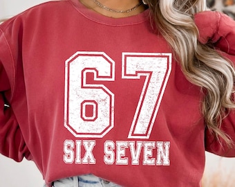 6 7 Trendy Comfort Colors Crewneck Sweatshirt, 6 7 Meme Sweat, Funny 67 Sweat Matching Sweater, 67 Sweater, 6-7 Hoodie, Varsity 67 Sweater